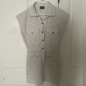 Miou Muse Beige Denim Mini Western Dress with pockets